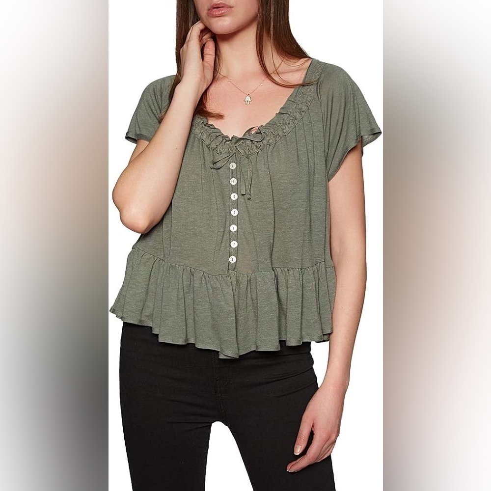 FREE PEOPLE Green Sage Top Size Extra Small Charli Top